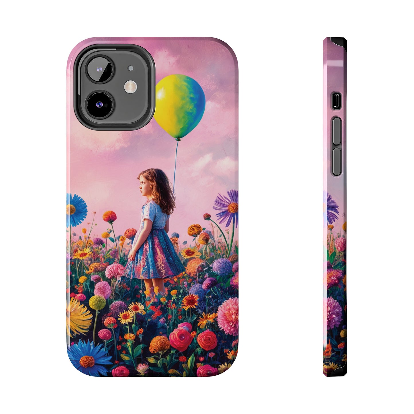 Girl with Yellow and Blue Balloon: Garden Oasis at Dusk - Tough Phone Cases