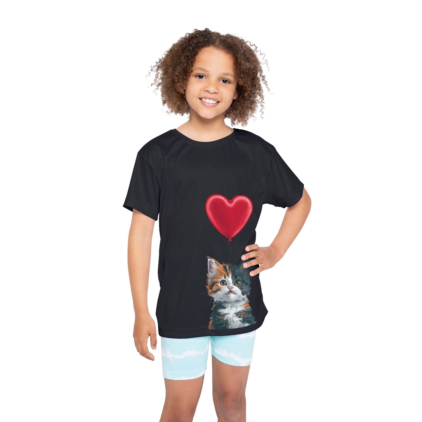 "Red Balloon Cat Version" - Kids Sports Jersey (AOP) in Black