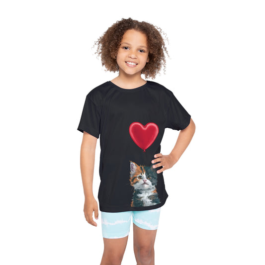 "Red Balloon Cat Version" - Kids Sports Jersey (AOP) in Black