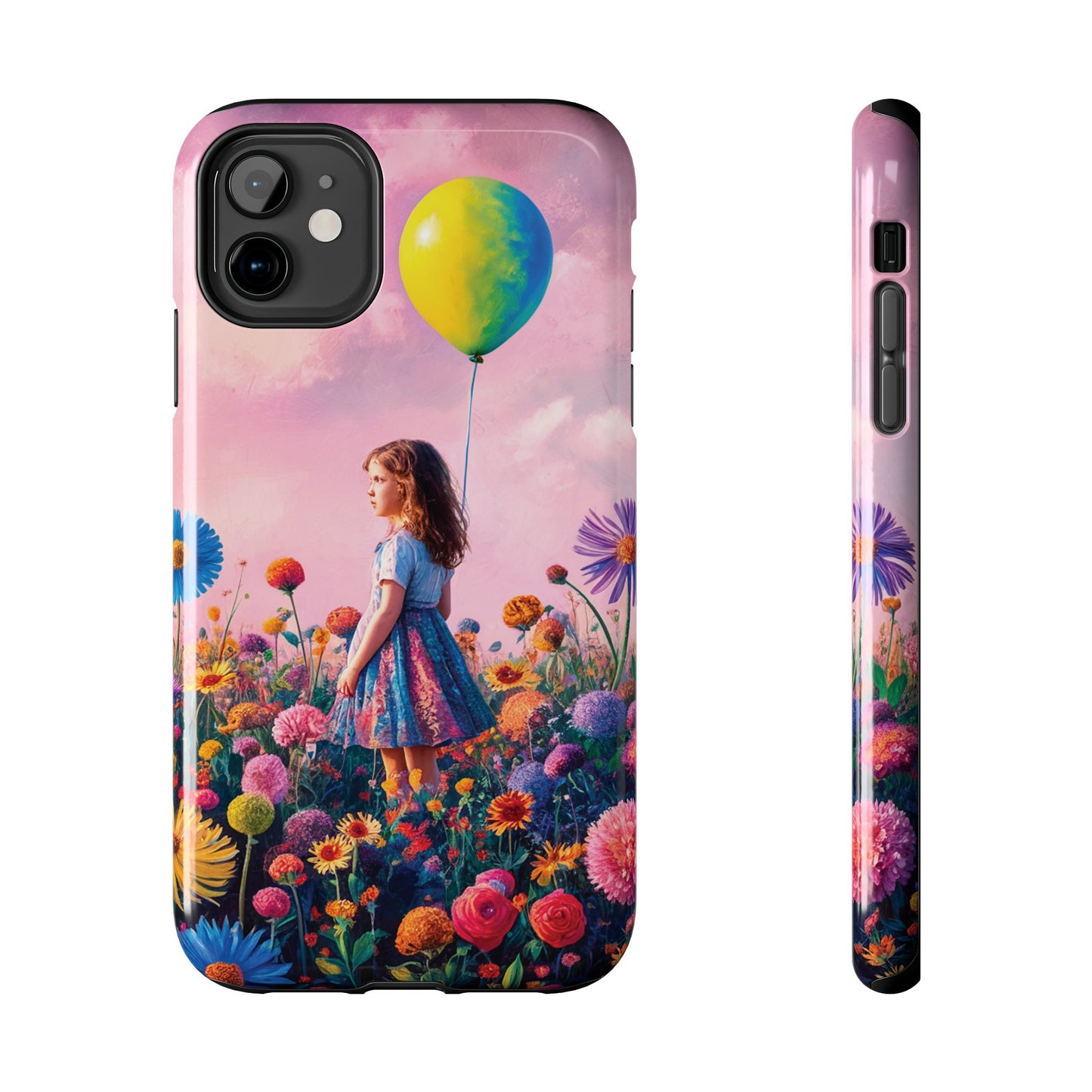 Girl with Yellow and Blue Balloon: Garden Oasis at Dusk - Tough Phone Cases