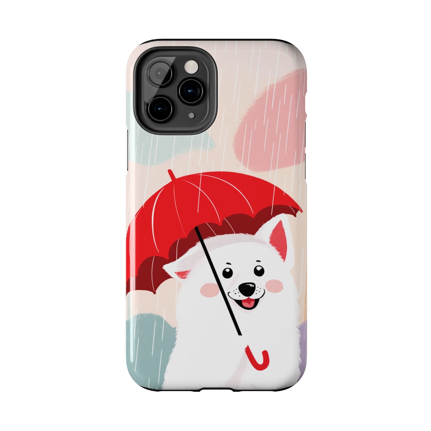 Rainy Day Ruff: Cartoon Dog with Red Pawrella - Tough Phone Cases