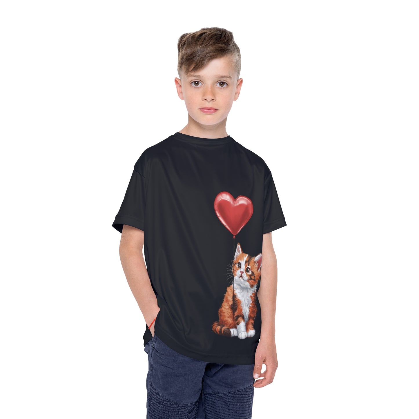 "Red Balloon Scottish Fold Version" - Kids Sports Jersey (AOP) in Black