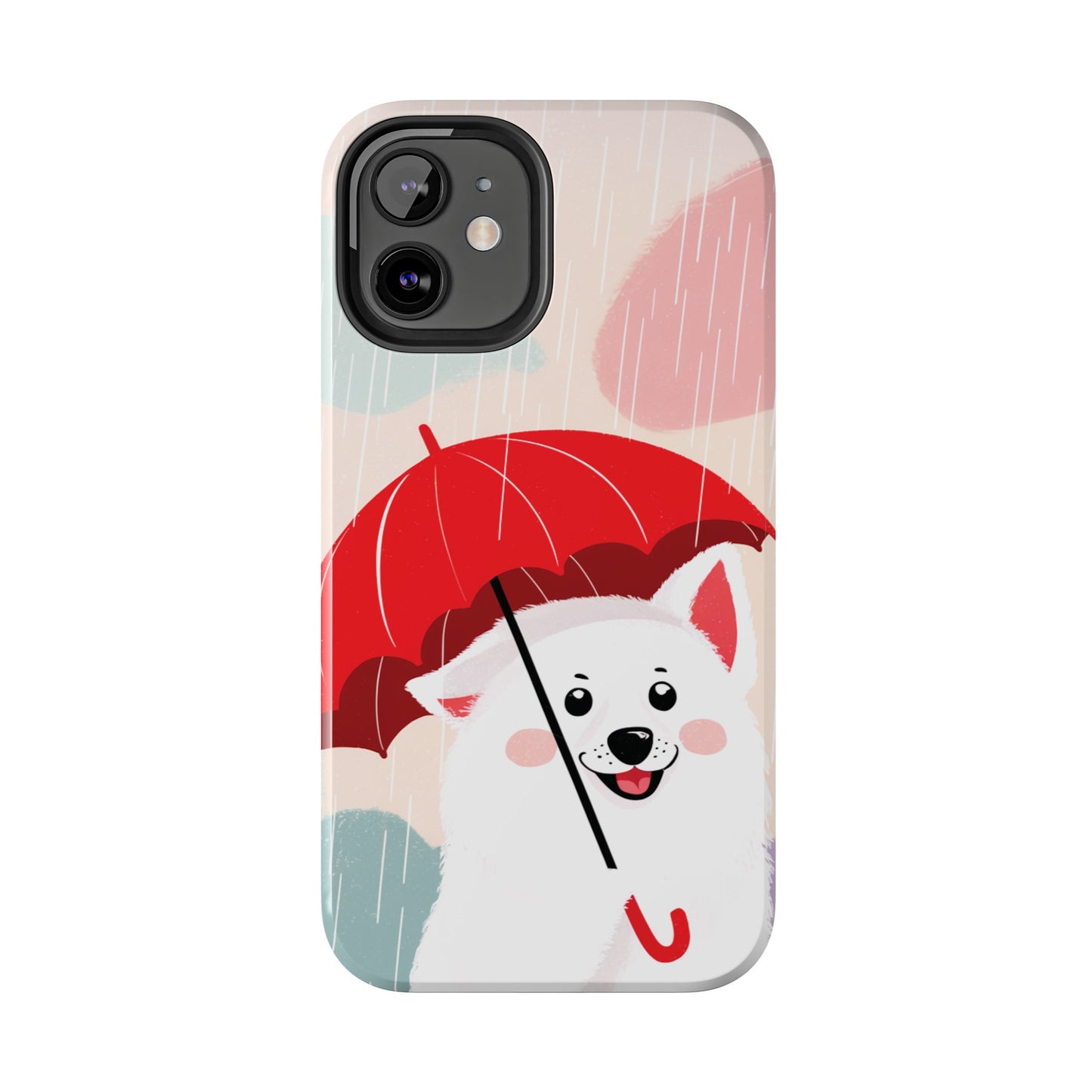 Rainy Day Ruff: Cartoon Dog with Red Pawrella - Tough Phone Cases