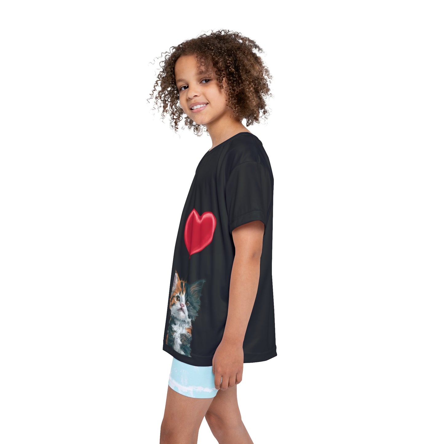 "Red Balloon Cat Version" - Kids Sports Jersey (AOP) in Black