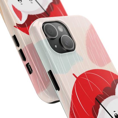 Rainy Day Ruff: Cartoon Dog with Red Pawrella - Tough Phone Cases