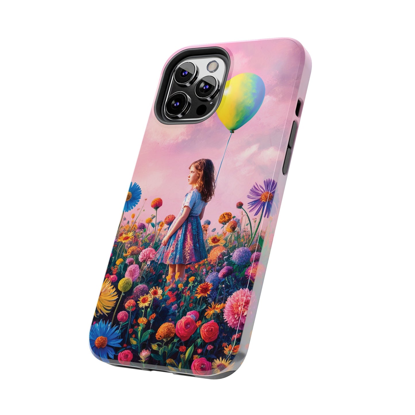 Girl with Yellow and Blue Balloon: Garden Oasis at Dusk - Tough Phone Cases