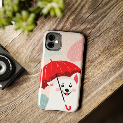 Rainy Day Ruff: Cartoon Dog with Red Pawrella - Tough Phone Cases