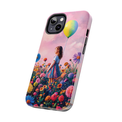 Girl with Yellow and Blue Balloon: Garden Oasis at Dusk - Tough Phone Cases