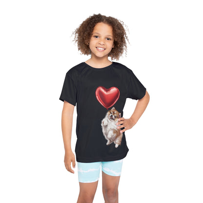 "Red Balloon Pomeranian Version" - Kids Sports Jersey (AOP) in Black