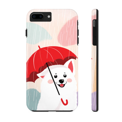 Rainy Day Ruff: Cartoon Dog with Red Pawrella - Tough Phone Cases