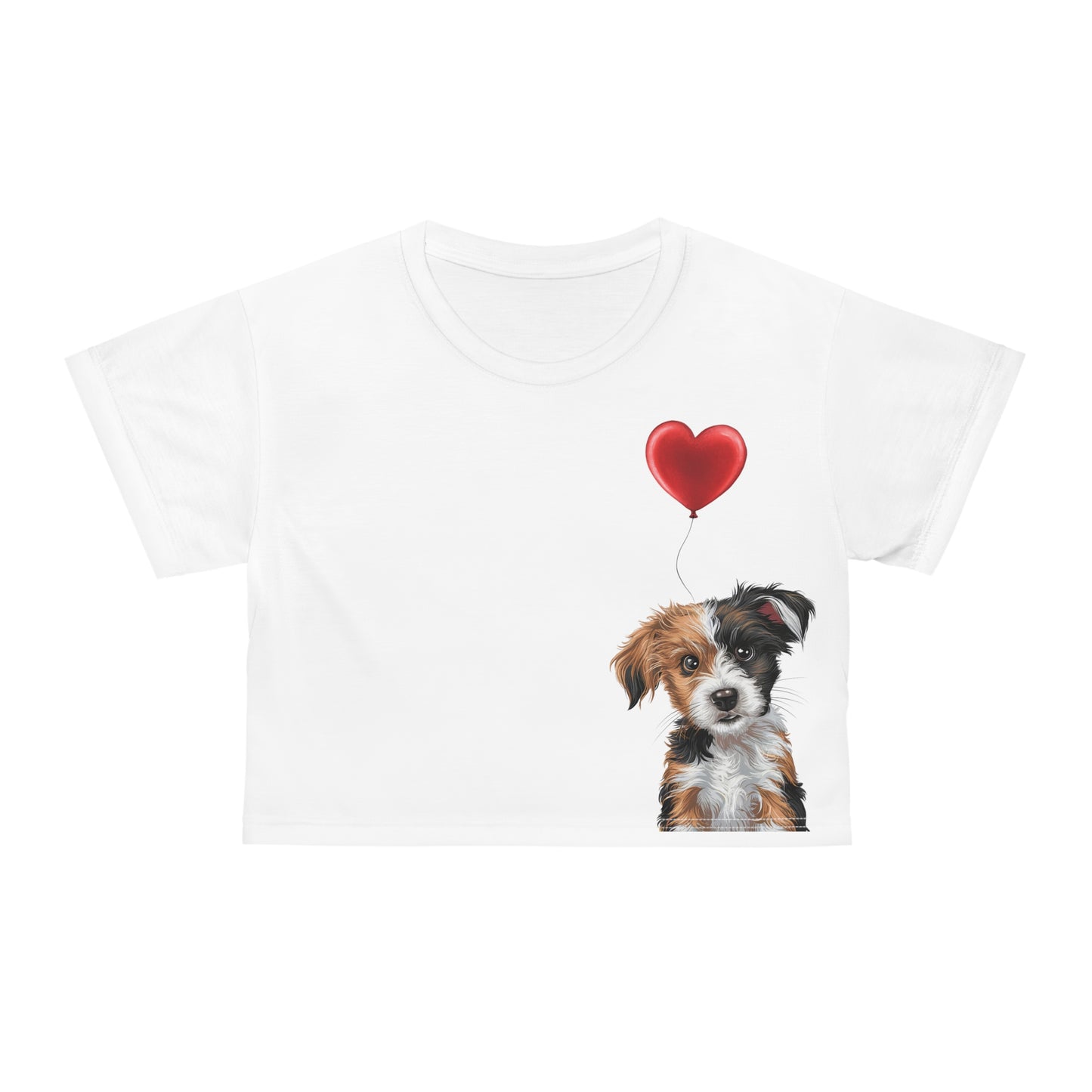 "Red Balloon Dog Version" - Crop Tee in White