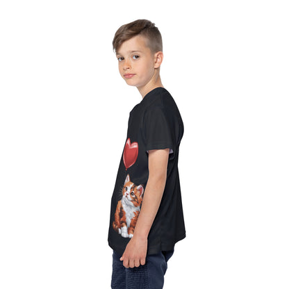 "Red Balloon Scottish Fold Version" - Kids Sports Jersey (AOP) in Black