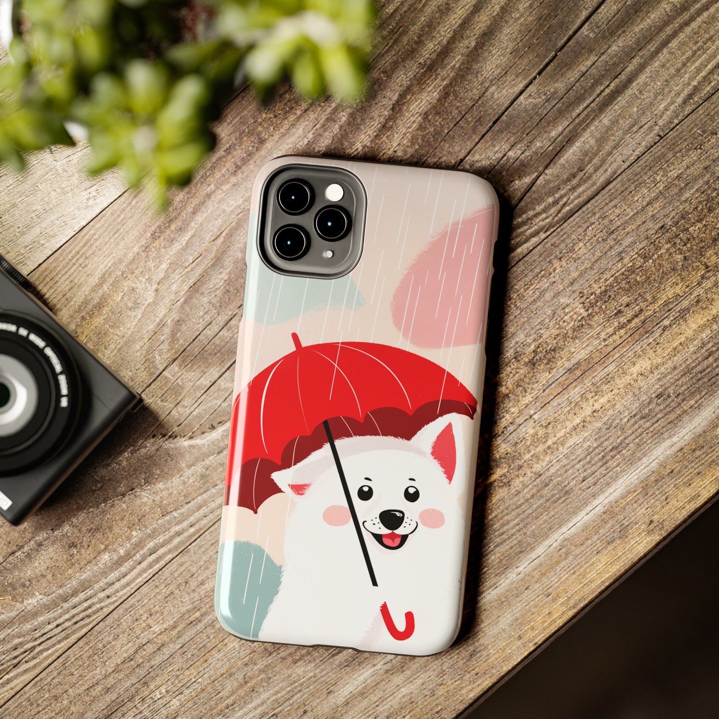 Rainy Day Ruff: Cartoon Dog with Red Pawrella - Tough Phone Cases