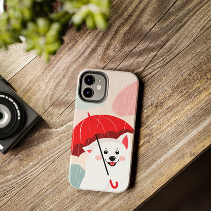 Rainy Day Ruff: Cartoon Dog with Red Pawrella - Tough Phone Cases