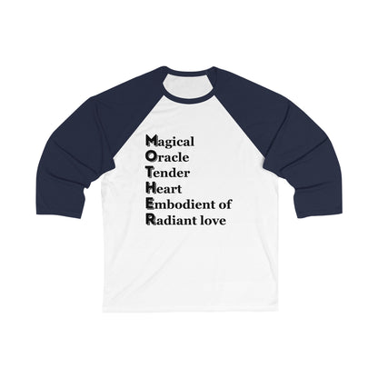 "MOTHER Magical Oracle, Tender Heart, Embodiment of Radiant Love" - Unisex 3\4 Sleeve Baseball Tee