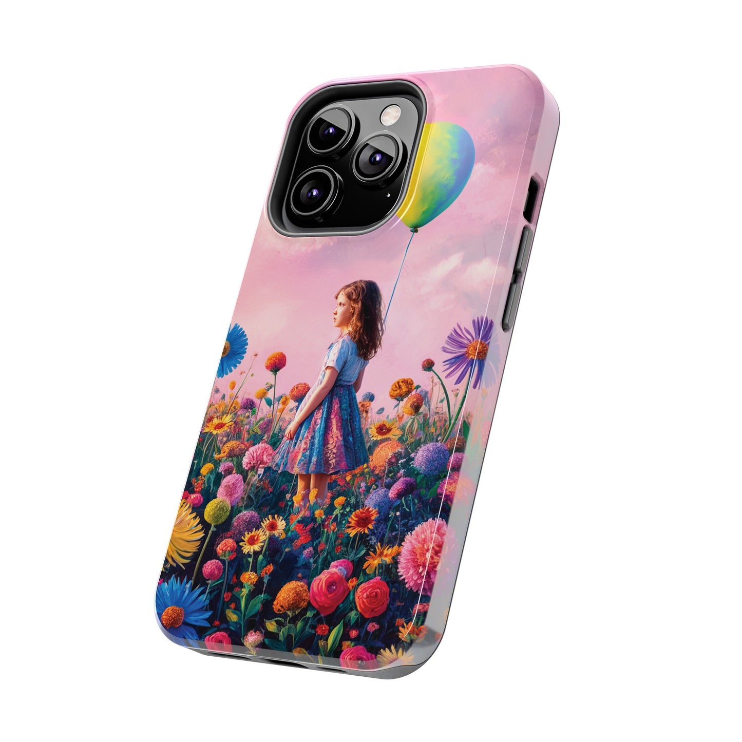 Girl with Yellow and Blue Balloon: Garden Oasis at Dusk - Tough Phone Cases