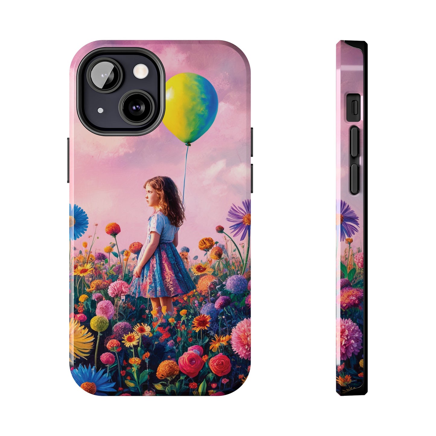 Girl with Yellow and Blue Balloon: Garden Oasis at Dusk - Tough Phone Cases