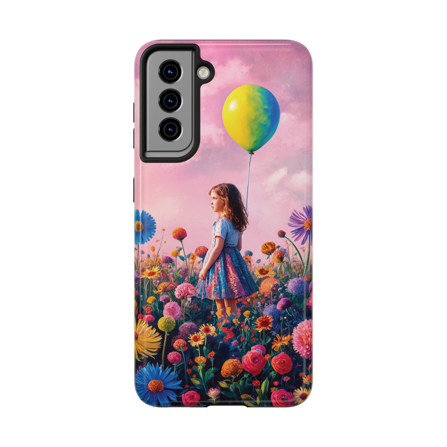 Girl with Yellow and Blue Balloon: Garden Oasis at Dusk - Tough Phone Cases