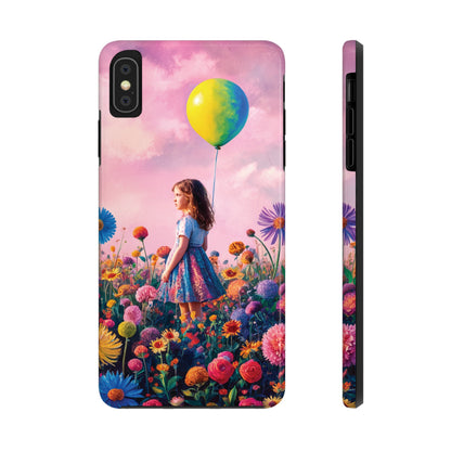 Girl with Yellow and Blue Balloon: Garden Oasis at Dusk - Tough Phone Cases