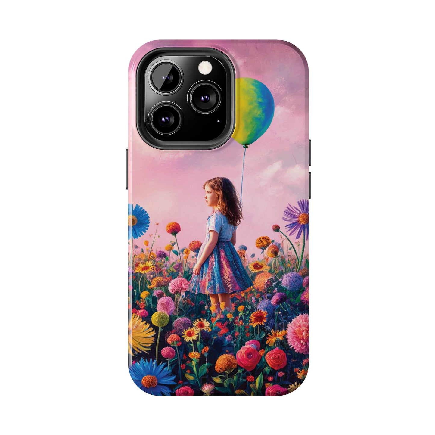 Girl with Yellow and Blue Balloon: Garden Oasis at Dusk - Tough Phone Cases