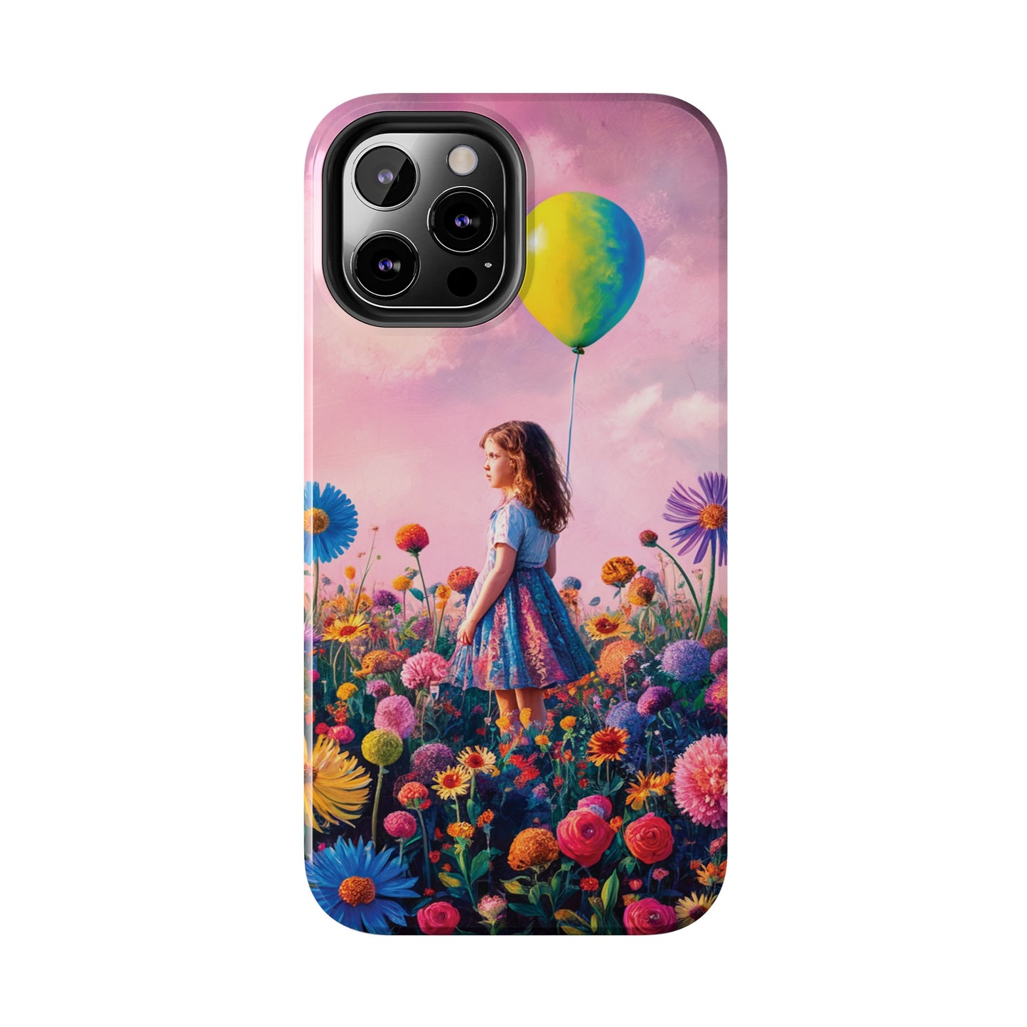 Girl with Yellow and Blue Balloon: Garden Oasis at Dusk - Tough Phone Cases