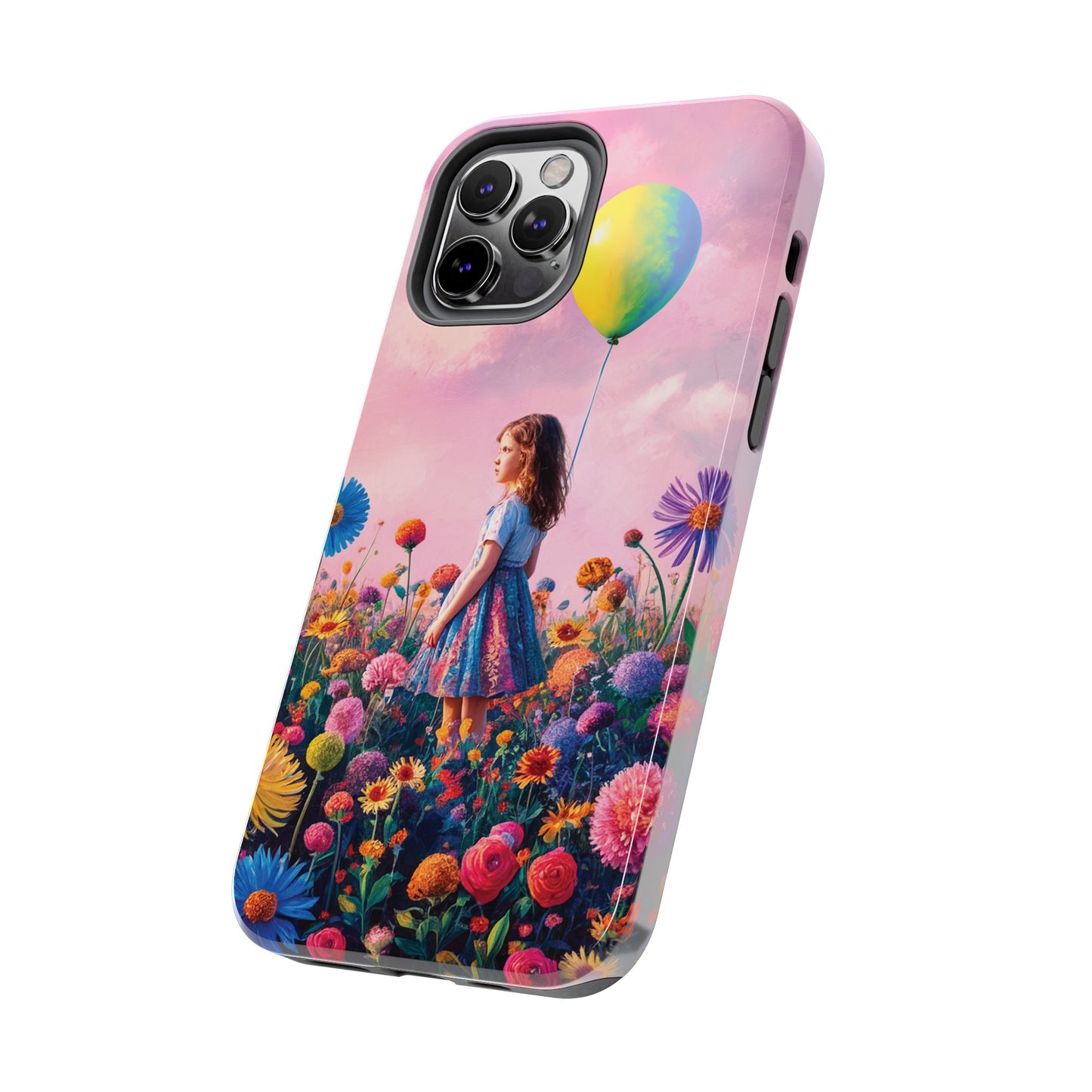 Girl with Yellow and Blue Balloon: Garden Oasis at Dusk - Tough Phone Cases