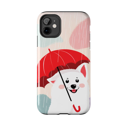 Rainy Day Ruff: Cartoon Dog with Red Pawrella - Tough Phone Cases