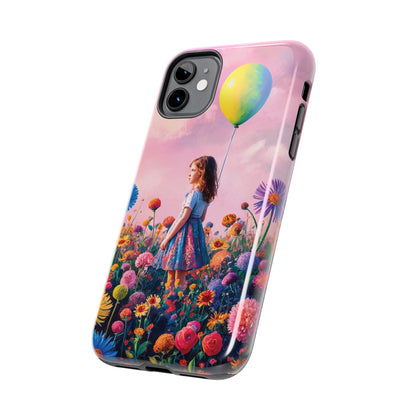 Girl with Yellow and Blue Balloon: Garden Oasis at Dusk - Tough Phone Cases