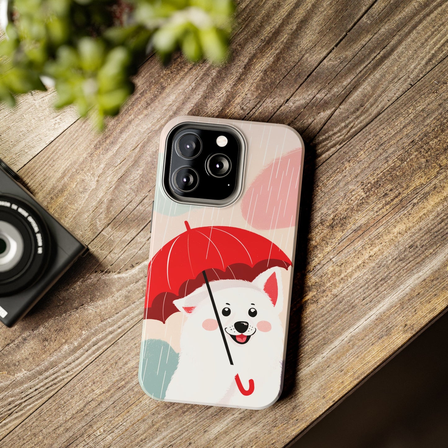 Rainy Day Ruff: Cartoon Dog with Red Pawrella - Tough Phone Cases