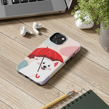 Rainy Day Ruff: Cartoon Dog with Red Pawrella - Tough Phone Cases