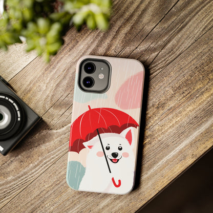 Rainy Day Ruff: Cartoon Dog with Red Pawrella - Tough Phone Cases