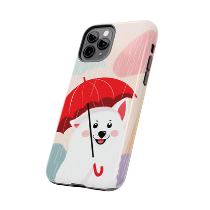 Rainy Day Ruff: Cartoon Dog with Red Pawrella - Tough Phone Cases