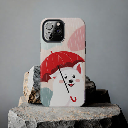 Rainy Day Ruff: Cartoon Dog with Red Pawrella - Tough Phone Cases