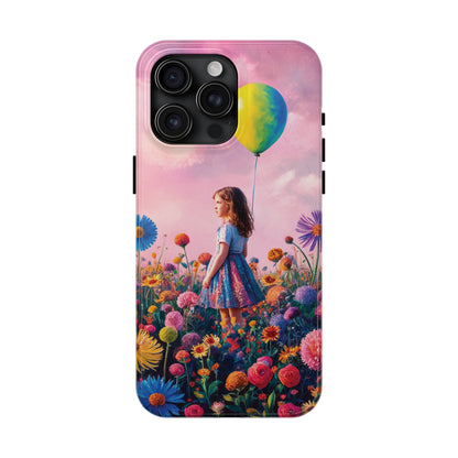 Girl with Yellow and Blue Balloon: Garden Oasis at Dusk - Tough Phone Cases