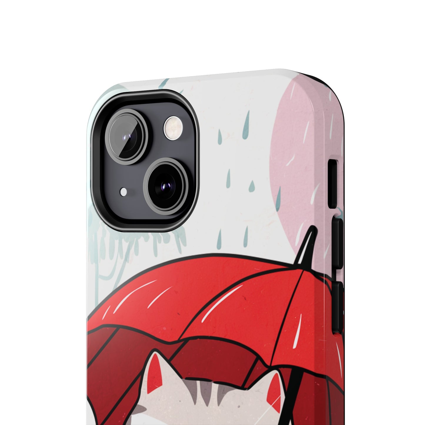 Rainy Day Whiskers: Cartoon Cat with Red Umbrella - Tough Phone Cases