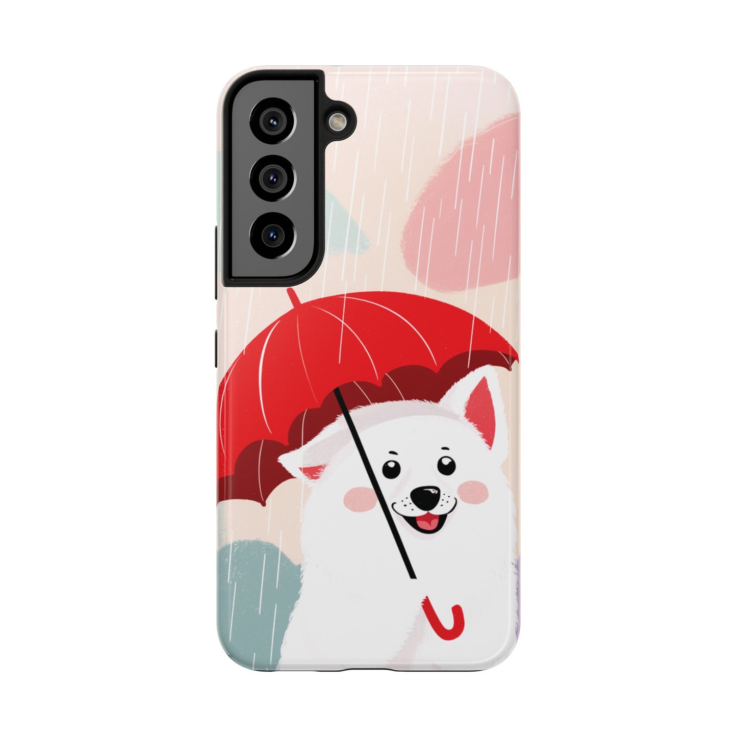 Rainy Day Ruff: Cartoon Dog with Red Pawrella - Tough Phone Cases