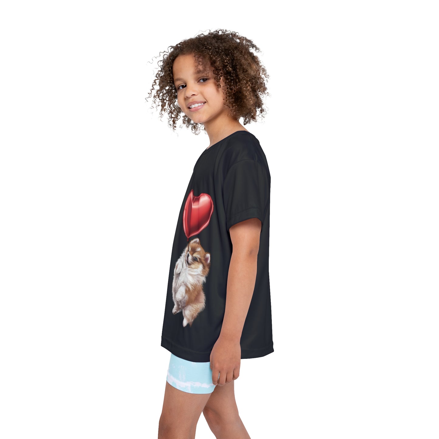 "Red Balloon Pomeranian Version" - Kids Sports Jersey (AOP) in Black