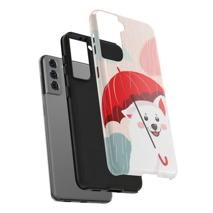 Rainy Day Ruff: Cartoon Dog with Red Pawrella - Tough Phone Cases