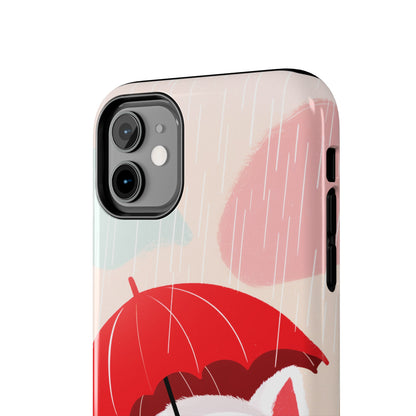 Rainy Day Ruff: Cartoon Dog with Red Pawrella - Tough Phone Cases