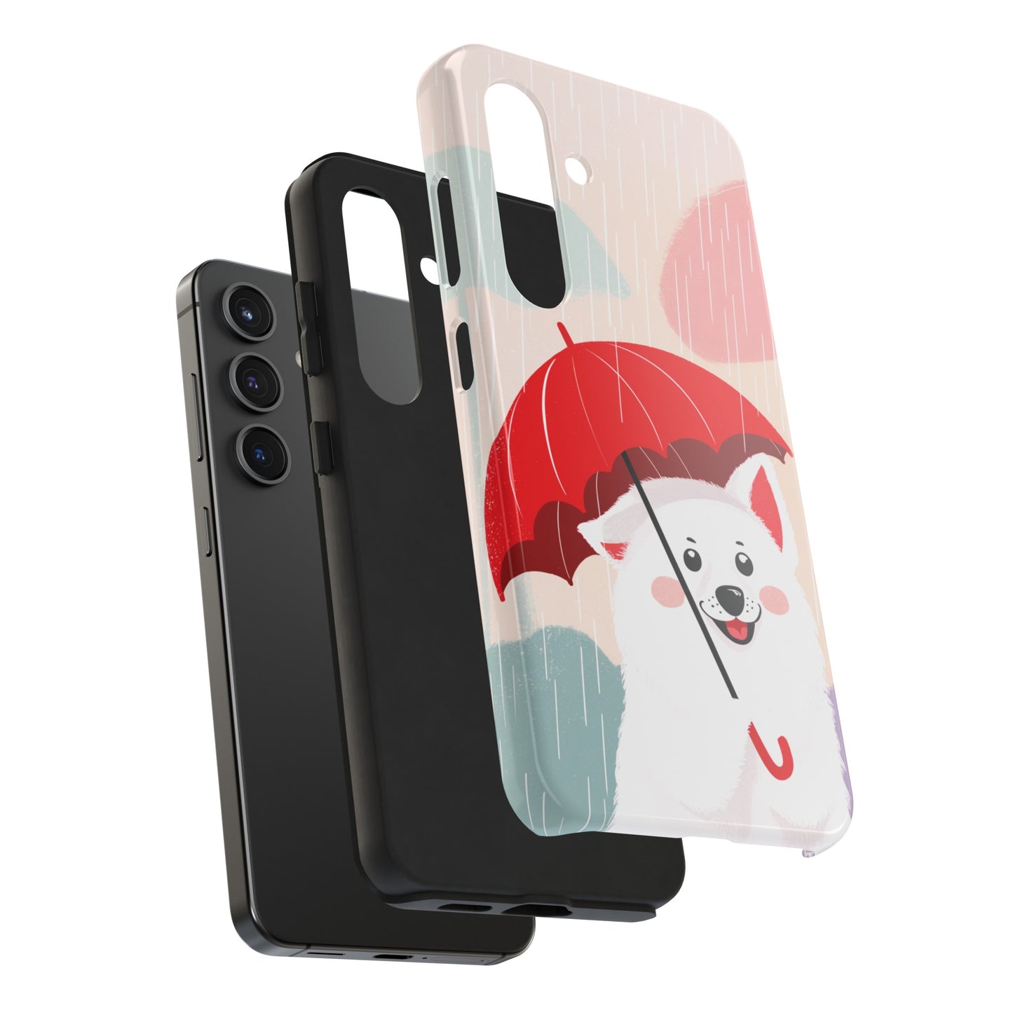 Rainy Day Ruff: Cartoon Dog with Red Pawrella - Tough Phone Cases