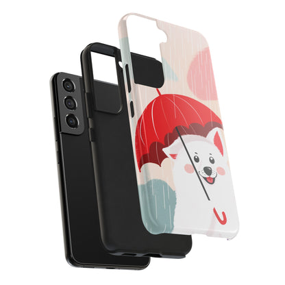 Rainy Day Ruff: Cartoon Dog with Red Pawrella - Tough Phone Cases