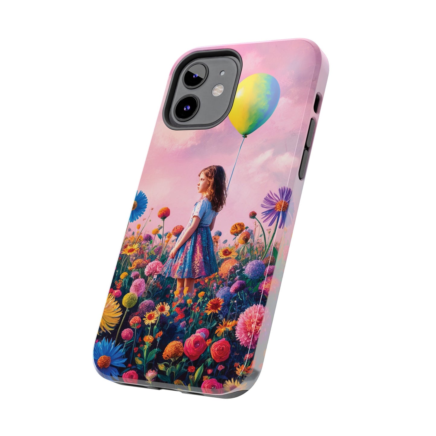 Girl with Yellow and Blue Balloon: Garden Oasis at Dusk - Tough Phone Cases