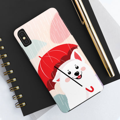 Rainy Day Ruff: Cartoon Dog with Red Pawrella - Tough Phone Cases