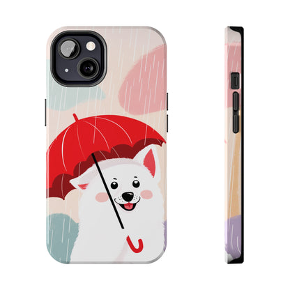 Rainy Day Ruff: Cartoon Dog with Red Pawrella - Tough Phone Cases