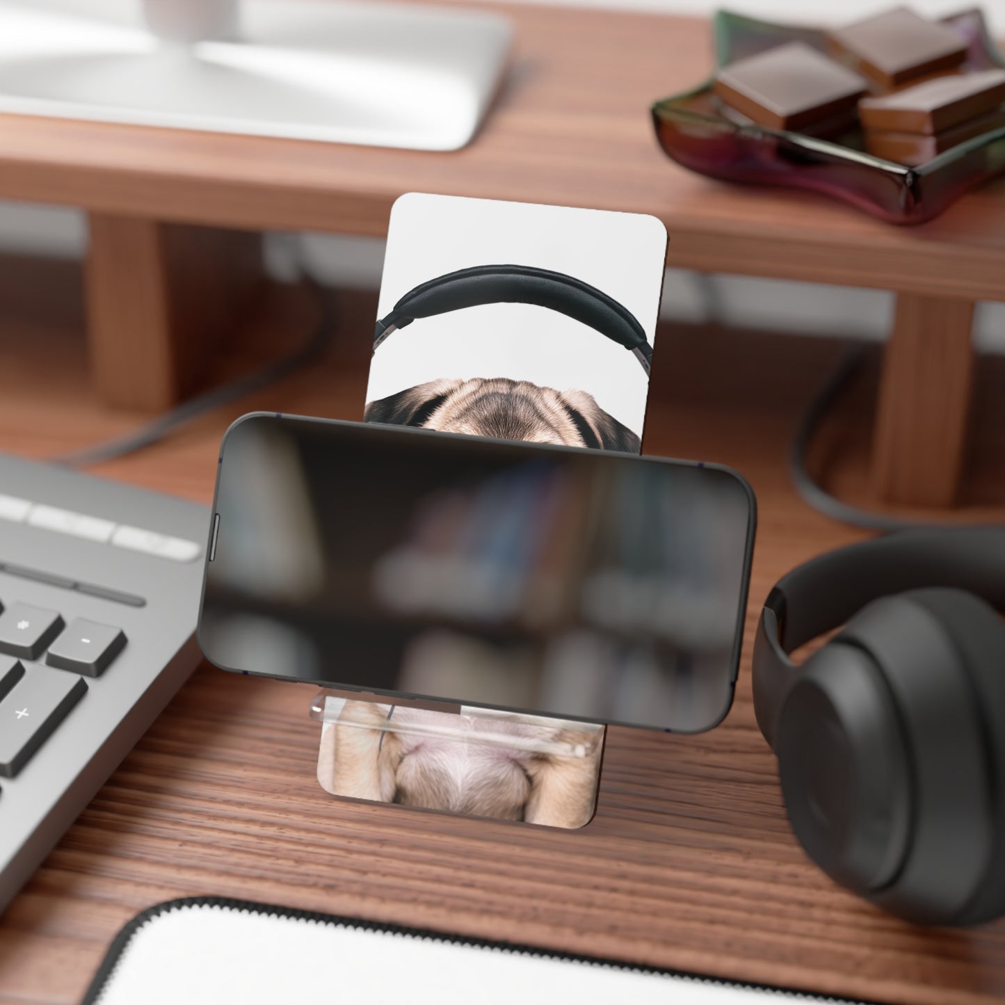 Pawsitively Cool: Pug on Headphones - Display Stand for Smartphones