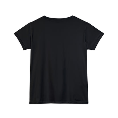 "Red Balloon Cat Version" - Women's Short Sleeve Shirt (AOP) in Black