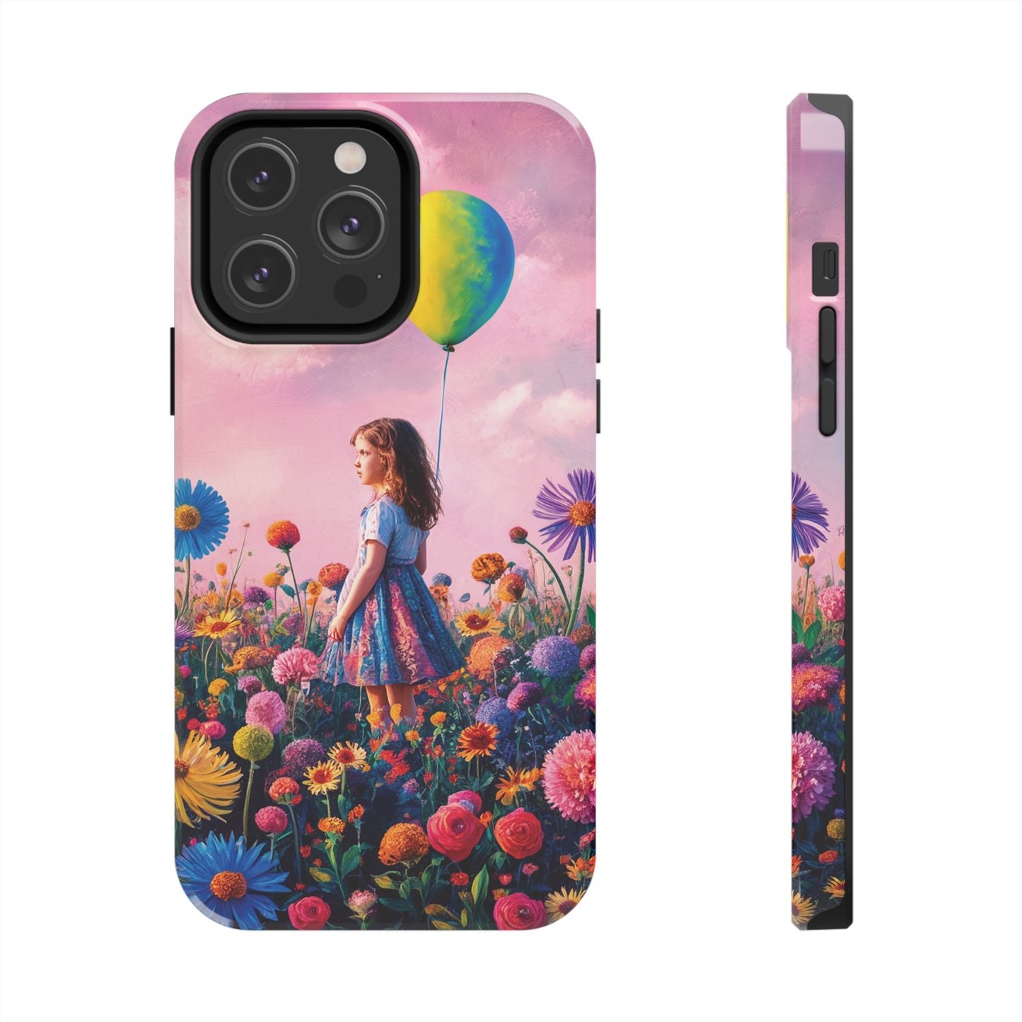 Girl with Yellow and Blue Balloon: Garden Oasis at Dusk - Tough Phone Cases