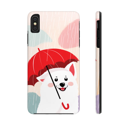 Rainy Day Ruff: Cartoon Dog with Red Pawrella - Tough Phone Cases