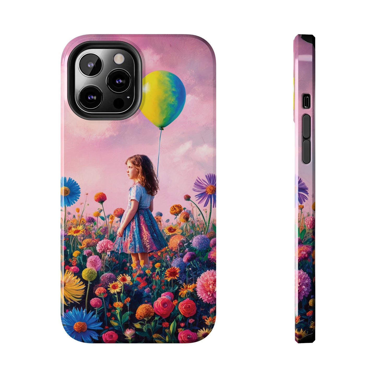 Girl with Yellow and Blue Balloon: Garden Oasis at Dusk - Tough Phone Cases