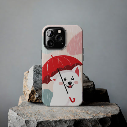 Rainy Day Ruff: Cartoon Dog with Red Pawrella - Tough Phone Cases